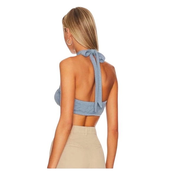 WeWoreWhat Halter Bra Top in Storm Size Medium, ribbed knit fabric & elastic - Picture 3 of 10